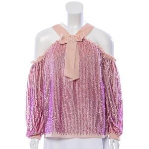 Needle & Thread pink sequin off shoulder top
